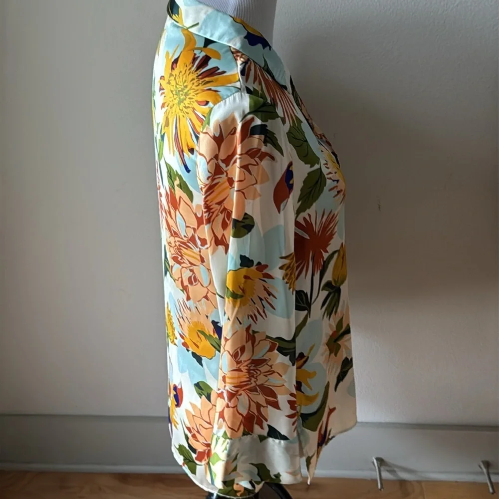 ZARA Satin‎ floral print buttoned down woman’s shirt blouse Sz XS